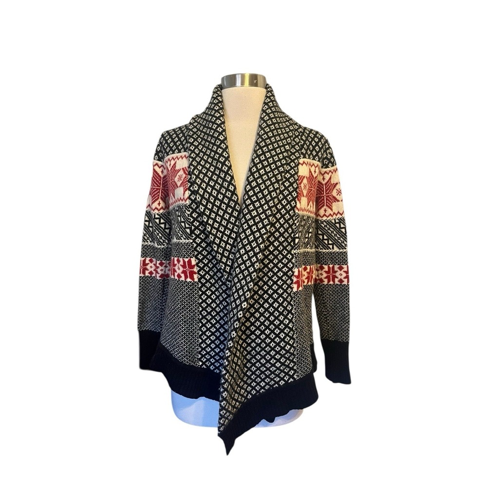 Telluride Clothing Co Cardigan Sweater Small Black Red Fair Isle Knit Lambswool